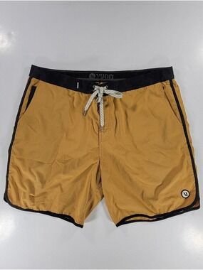 Vuori Men's Cruise Boardshorts Cognac Micro Dot 36 Performance Swim Pockets